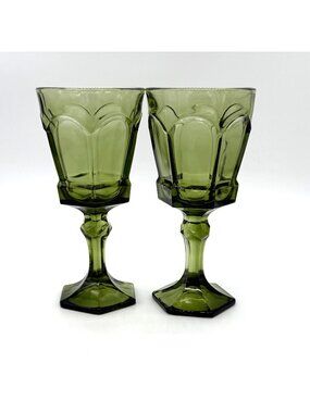 Vintage Fostoria Virginia Soft Green Water Goblets Set Of 2 6" Elegant Pressed G